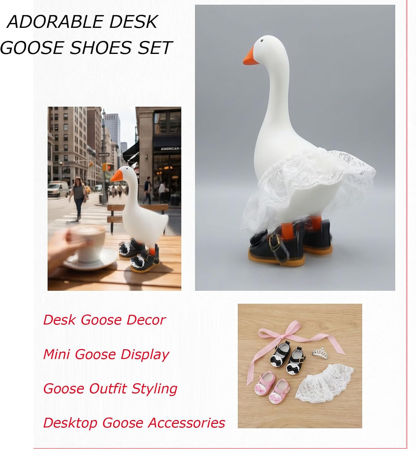 Close up view of the black and red miniature footwear options from the Mrwtesio doll dress up set.