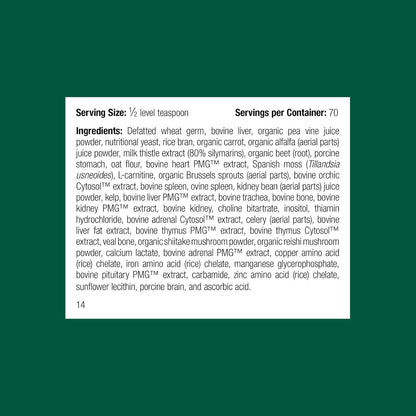 Standard Process nutritional powder label details