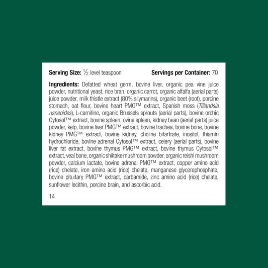 Standard Process nutritional powder label details