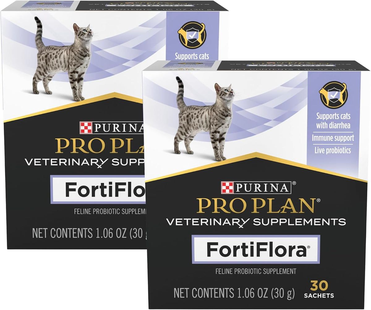 Two boxes of Purina FortiFlora dog probiotic supplement 30 count for 60 day supply
