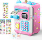 TROTK upgraded electronic piggy bank pink front view showcasing the digital keypad and automated slot