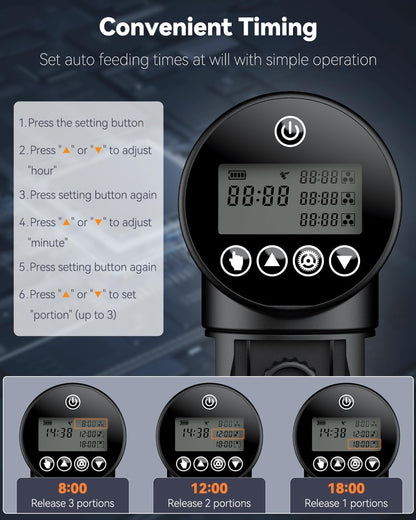 Pawfly rechargeable automatic fish dispenser showing usb port connection