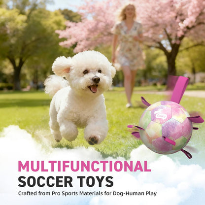 Closeup of nylon straps on Qdan dog soccer ball