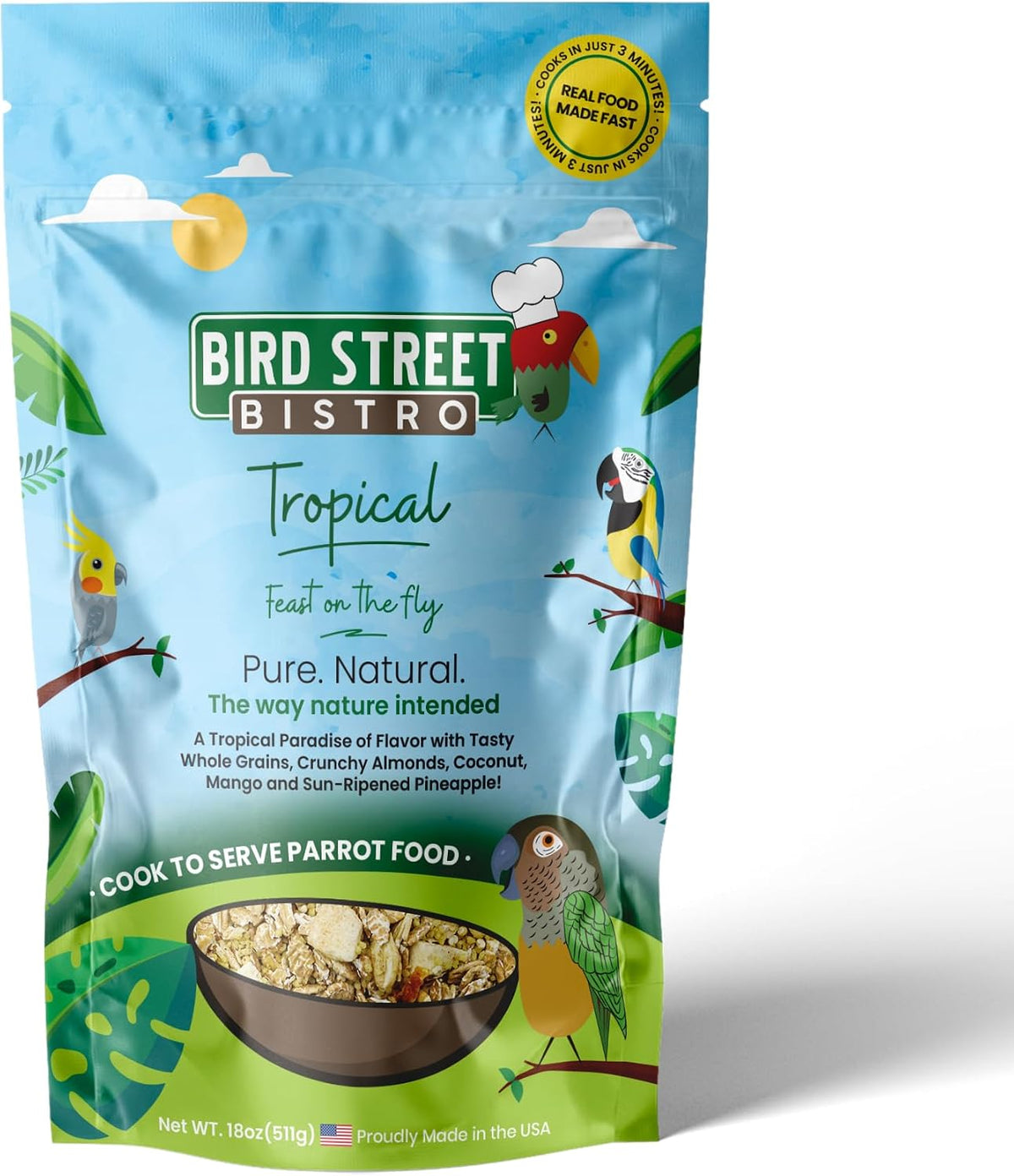 Bird Street Bistro Parrot Food for Parakeets & Cockatiels - Hearty Veggies - 20 oz - Cooks in 3-15 min, Natural Grains, Fruits & Vegetables - USA Made - Image 11