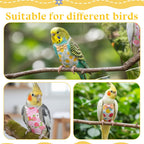Cockatiel wearing a colorful washable flight suit securely.