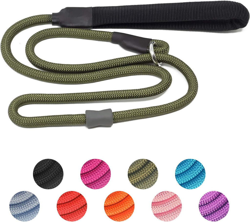 Strong Slip Rope Dog Training Leash (4ft) - Heavy Duty Durable Braided Nylon Lead with Rubber Stopper & Padded Handle - Large Medium Small Dogs No Pull Walking (Black, 1/2" x 4ft) - Image 14