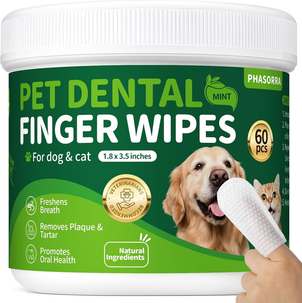 Dog & Cat Tooth Brushing kit - 60Ct Dog Toothbrush & Toothpaste Alternatives, Dental Care Wipes, Heavy Duty Teeth Cleaning, Remove Tartar & Plaque, Breath Freshener - Image 9