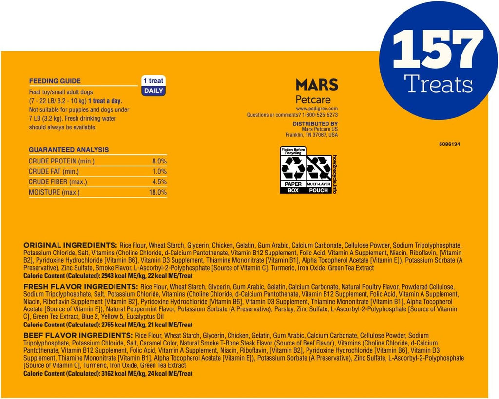 Pedigree Dentastix Dental Chews for Dogs, Small and Toy Breed Dog Treats, Original, Beef & Fresh Flavor, 2.36 lb. Variety Pack (157 Treats Total) - Image 9