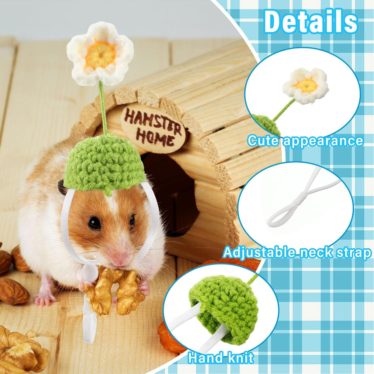 Miniature winter scarves and hats styled for guinea pigs and hedgehogs