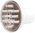 Conair Double Ceramic Universal Diffuser attachment front view showcasing the white outer shell and internal rose gold heating plate.