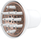 Conair Double Ceramic Universal Diffuser attachment front view showcasing the white outer shell and internal rose gold heating plate.
