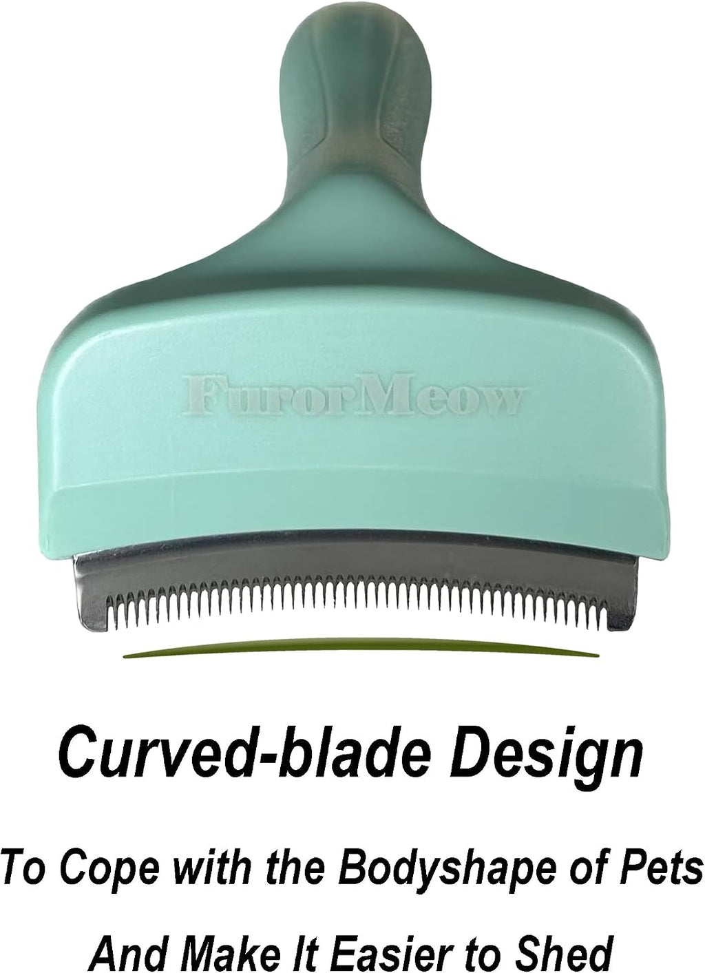 Close up of FurorMeow curved stainless steel blade with V-shaped teeth