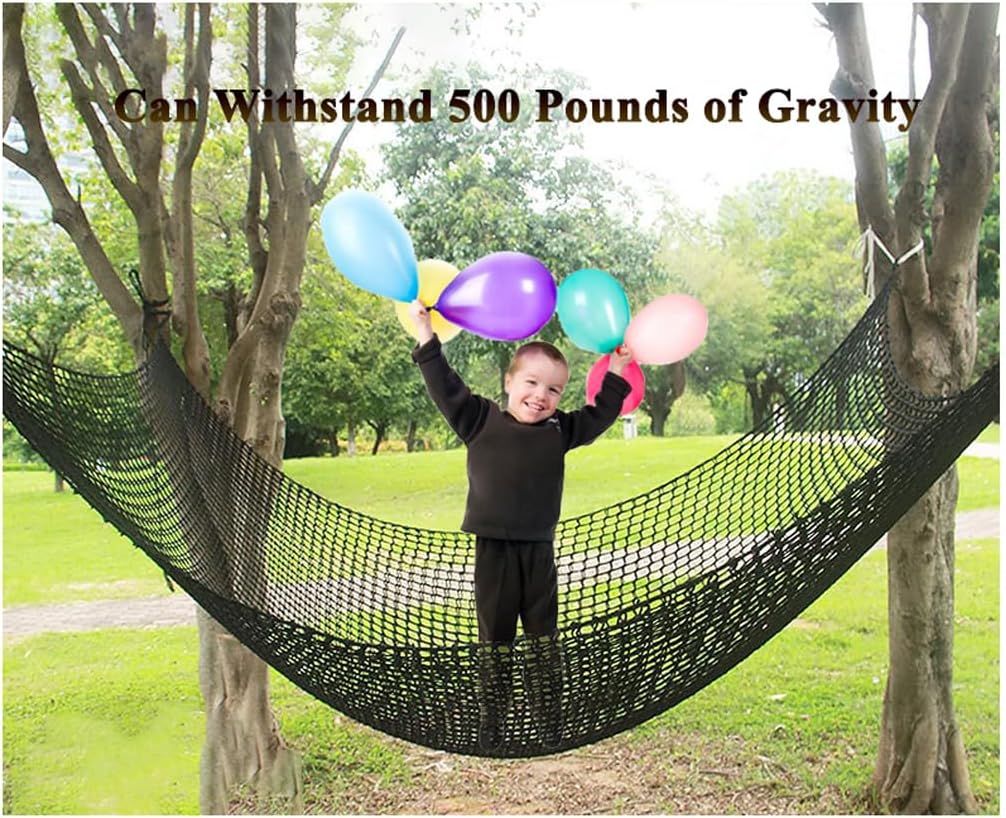Children climbing on LGLFDJ safety rope net in backyard