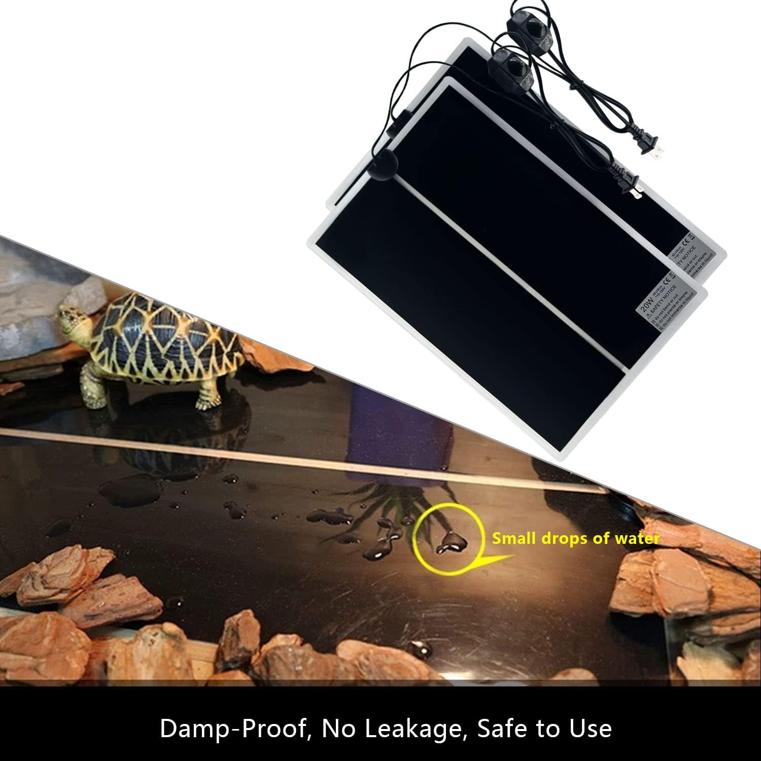 Reptile Heating Mat, 2PCS Reptile Heating Pad with Temperature Adjustment for Reptiles Tortoise Snakes Lizard Gecko Hermit Crab Amphibians - Removable Terrarium Heat Mats(20W,11x16.5 inches) - Image 9