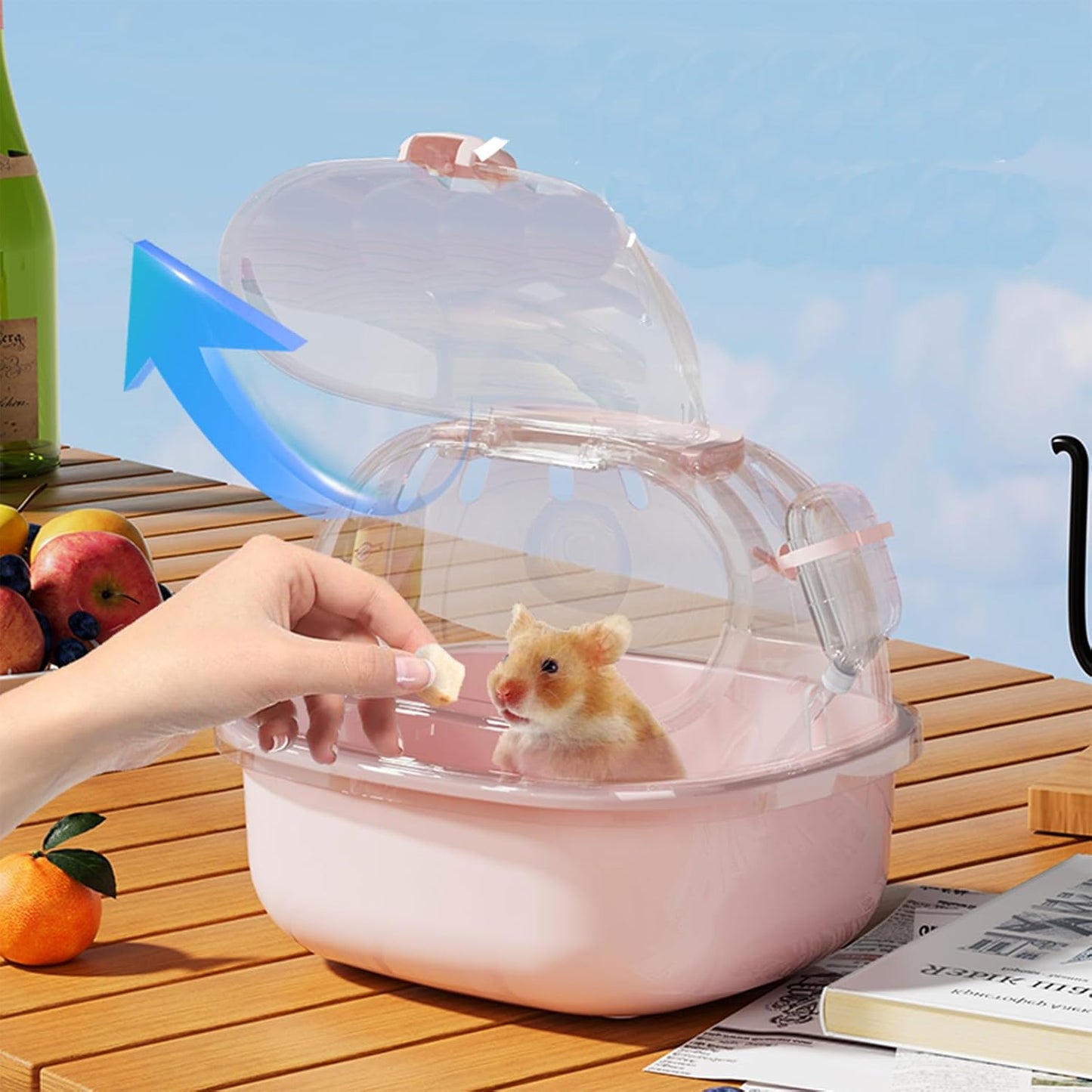 Small Animal Carrier Cage with Water Bottle, Portable Hamster Travel Carrier Carry Case for Small Pets, Gerbils, Mice, Dwarf Hamster (Pink) - Image 2