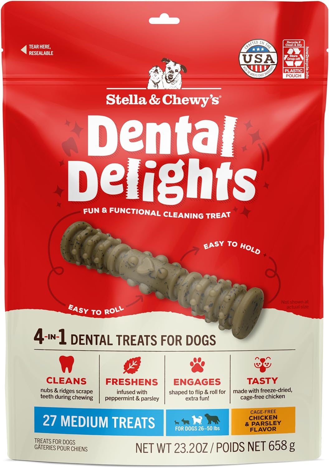 Stella & Chewy's Dental Delights - Freeze-Dried Raw Chicken Dental Treats for Small Dogs - Teeth Cleaning & Breath Freshening Chews with Ridges & Nubs - Made in USA - 10.5 oz - 21 Small Treats - Image 12