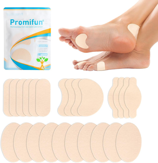 Promifun Moleskin Strips front packaging showing 24 sheets of blister prevention pads.