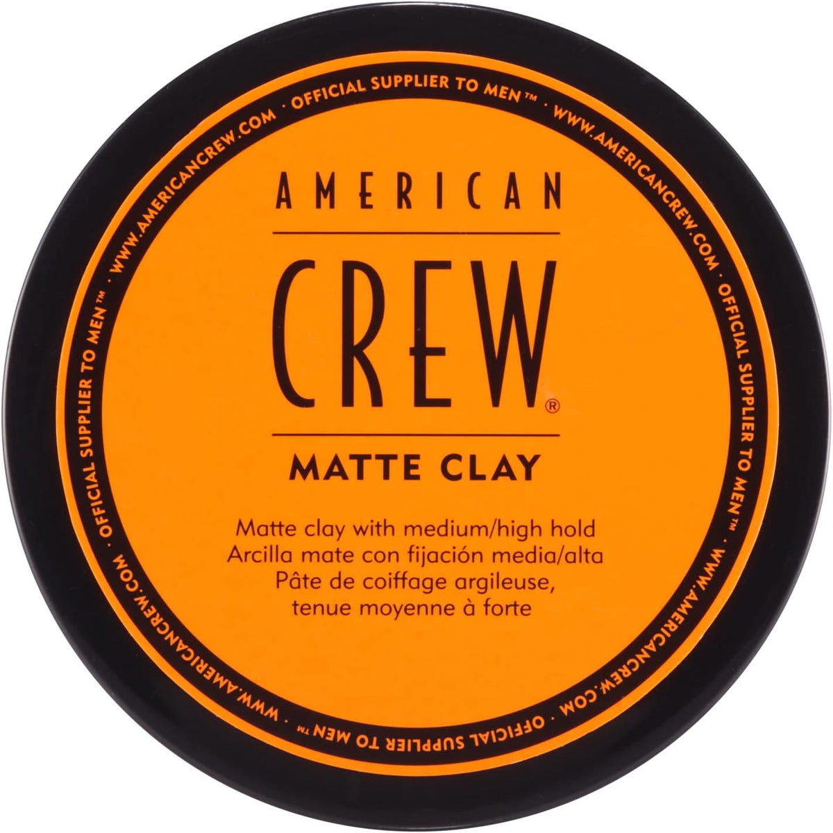 American Crew Matte Clay Medium High Hold Hair Styler jar front view for professional men styling