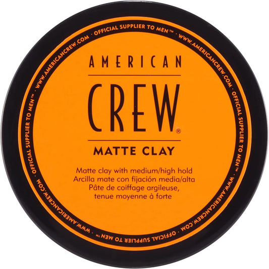 American Crew Matte Clay Medium High Hold Hair Styler jar front view for professional men styling
