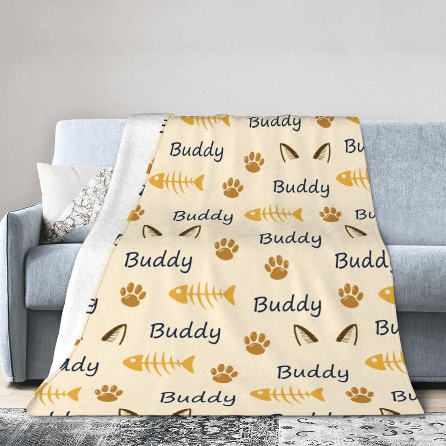 Premium soft flannel pet blanket by COOPASIA draped over a couch arm for home decor styling