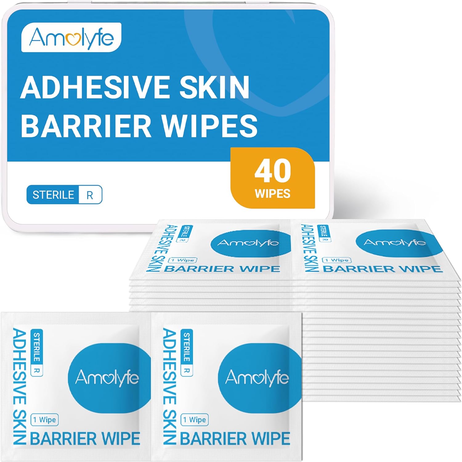Amolyfe Skin Barrier Wipes front view of premium hinged tin box for skin protection.