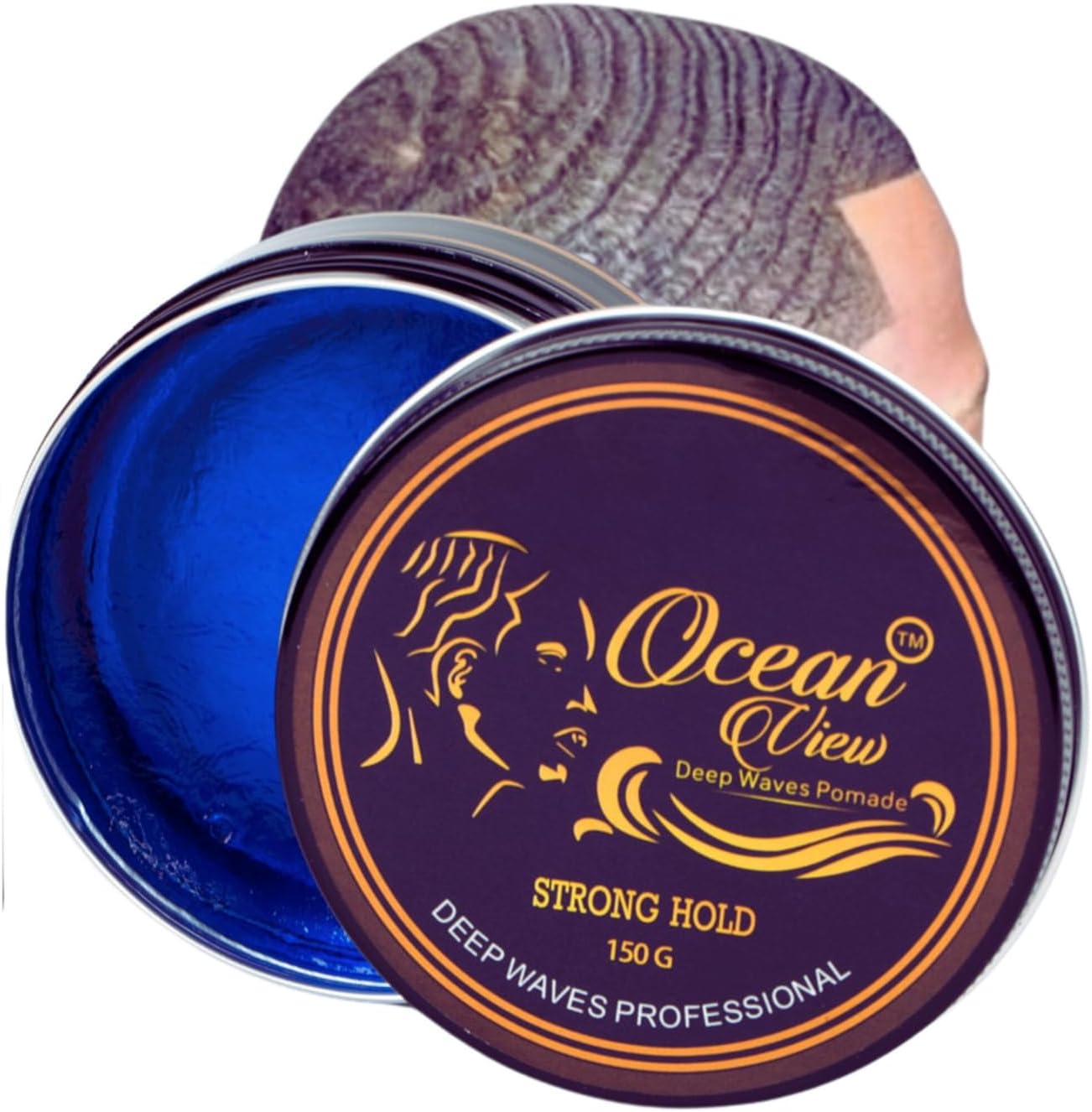 Ocean View Deep Waves Pomade front view black tin can with gold lettering