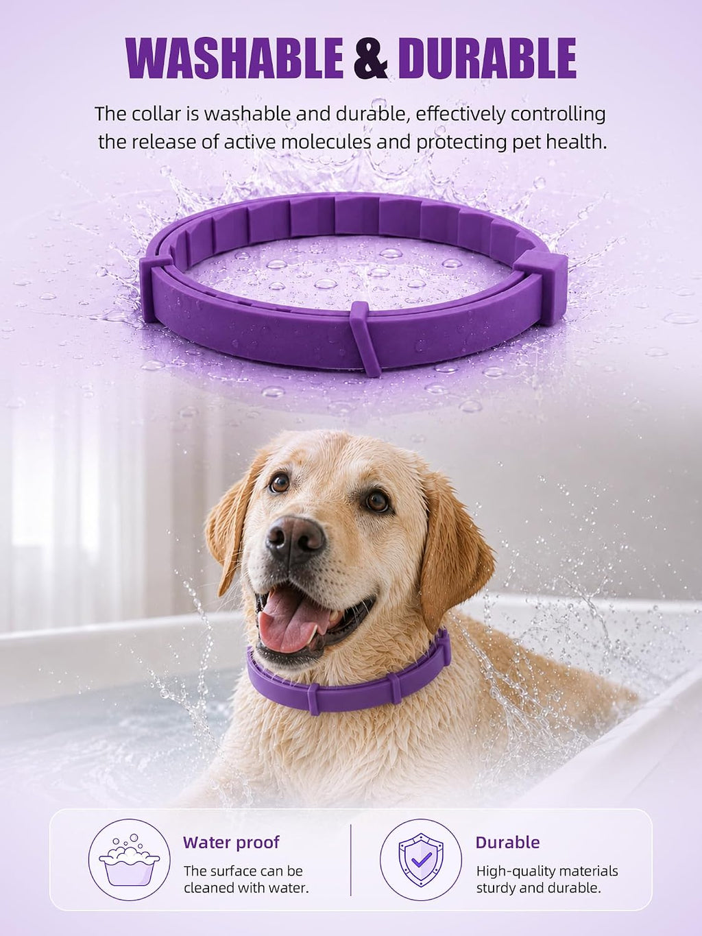 Four pack dog calming collars laid out showing sixty days duration per collar