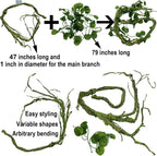 Flexible 47 inch bendable vine branch for reptile habitats.