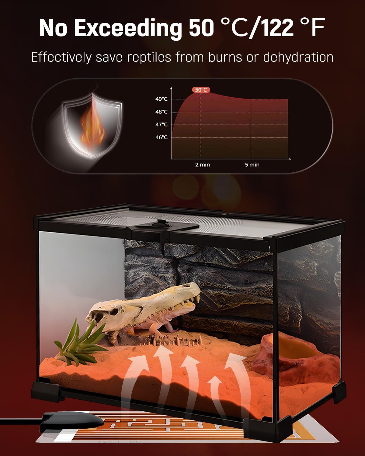 Pawfly under tank terrarium heater power cable detail