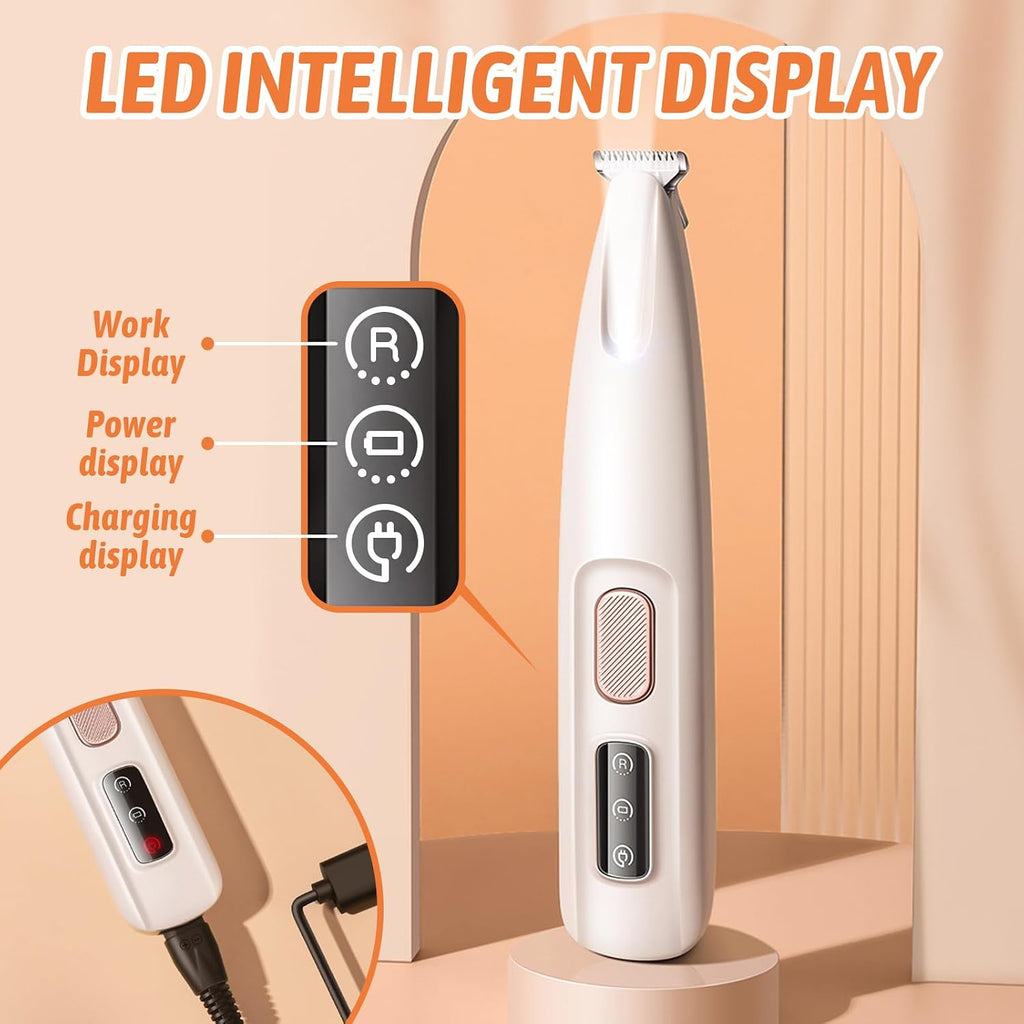 Pet grooming tool illuminated LED spotlight shining on a dog paw for precise trimming.