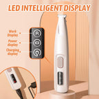 Pet grooming tool illuminated LED spotlight shining on a dog paw for precise trimming.