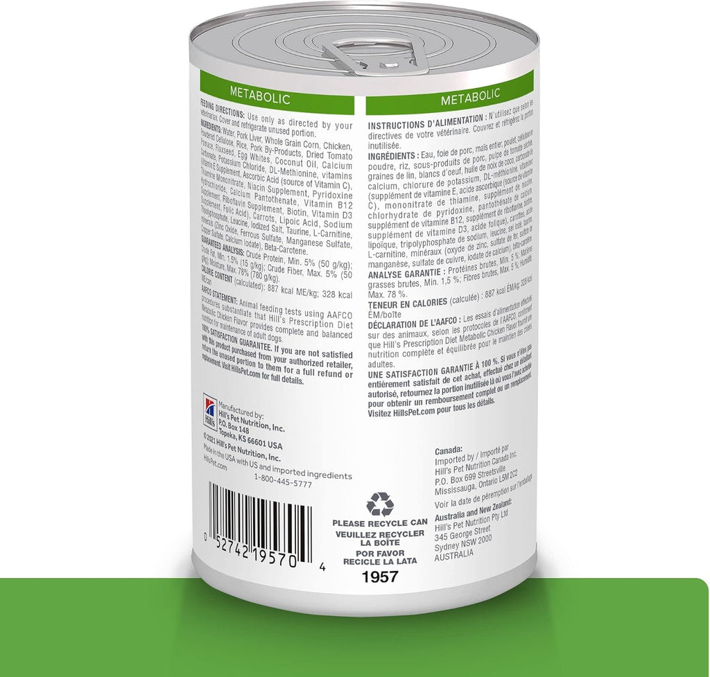 Hill's Prescription Diet weight management chicken flavor wet food for dogs