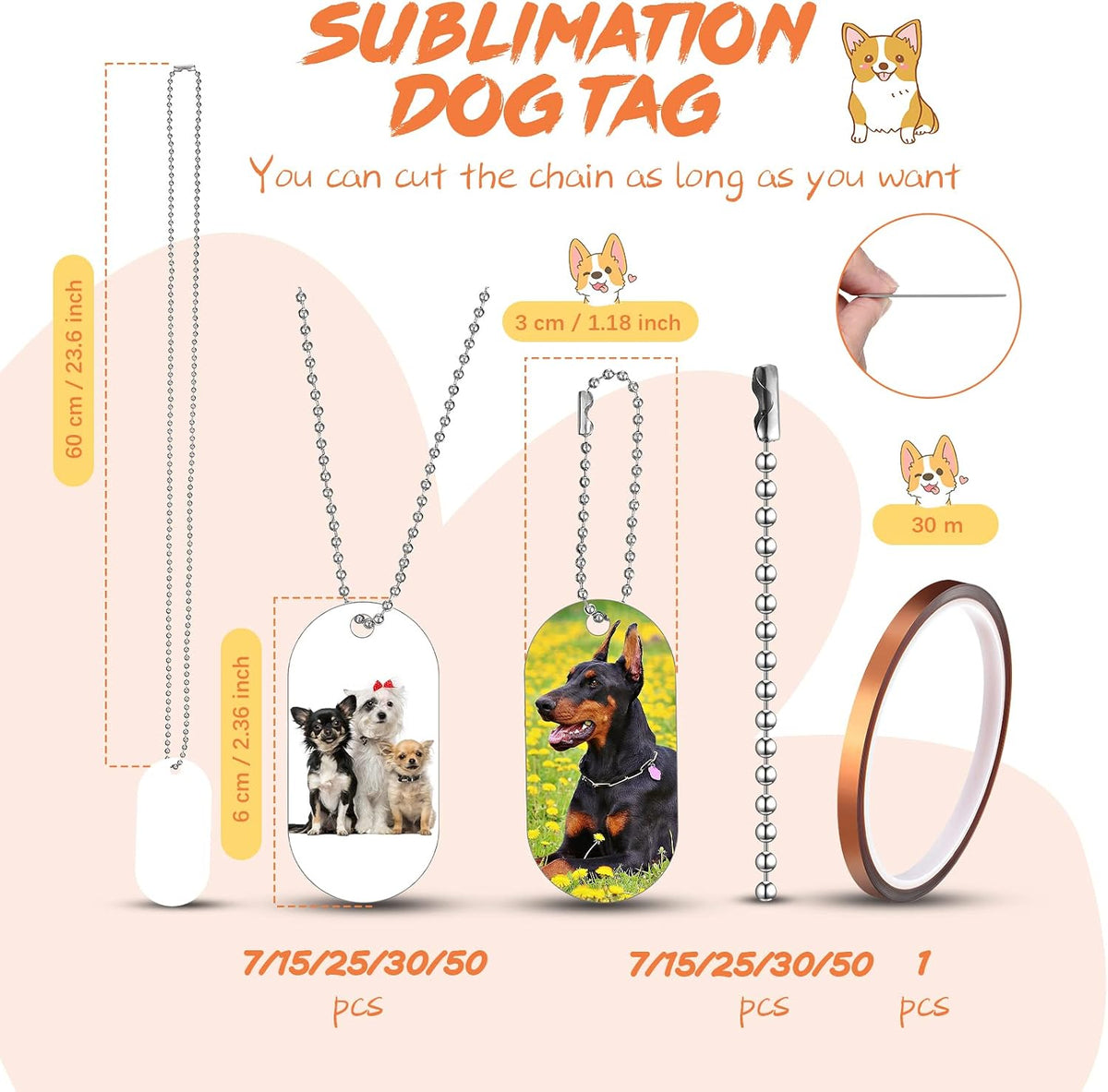 Hicarer double sided custom photo necklace blanks with included heat tape roll.