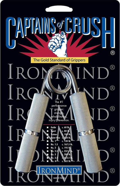 IronMind heavy duty grip trainer positioned flat to highlight authentic brand markings