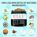 GKD dog calming treats side view detailing the organic hemp seed powder and natural ingredients list.