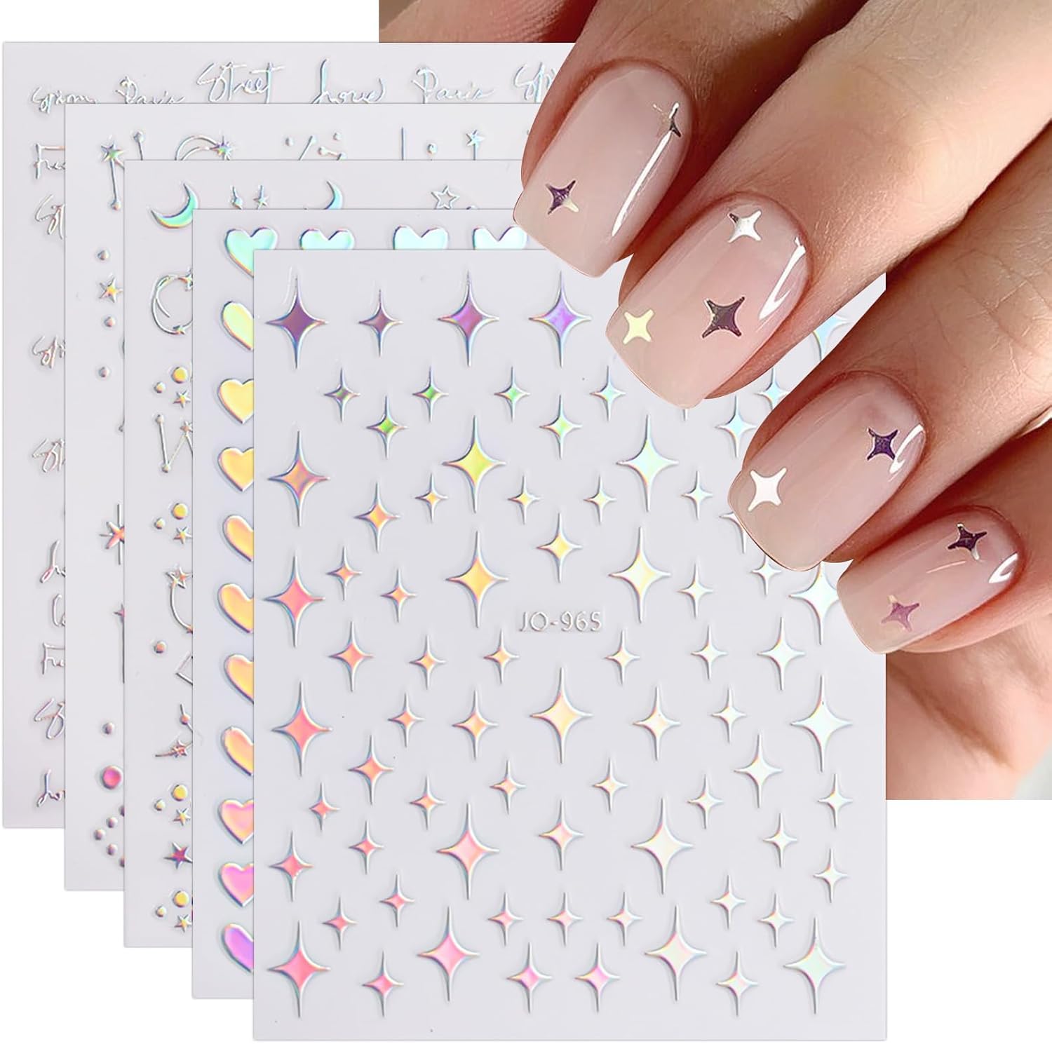 Jmeowio 12 sheets aurora nail art stickers front view