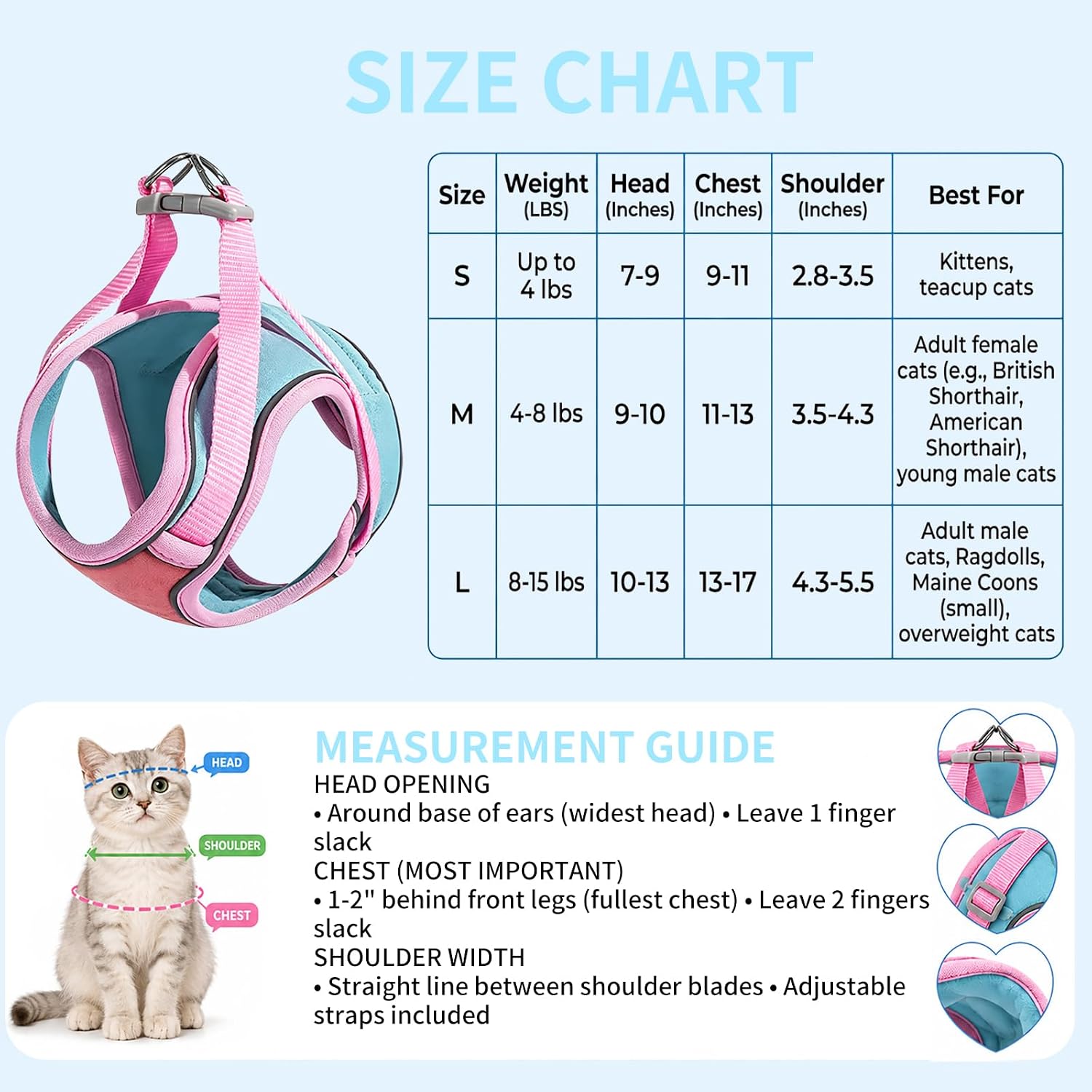 Comfortable choke free pet walking harness on a cat