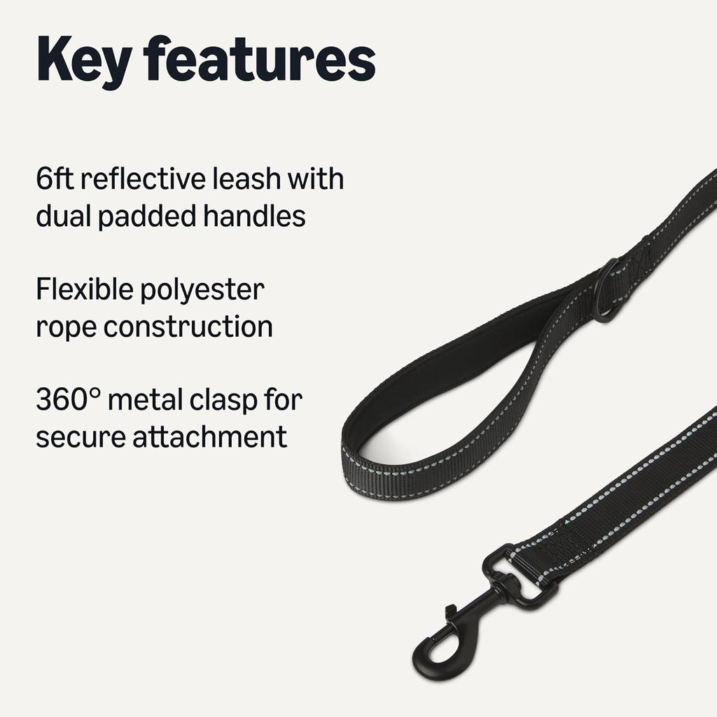 Amazon Basics black dog leash close up of the two padded handles for traffic control
