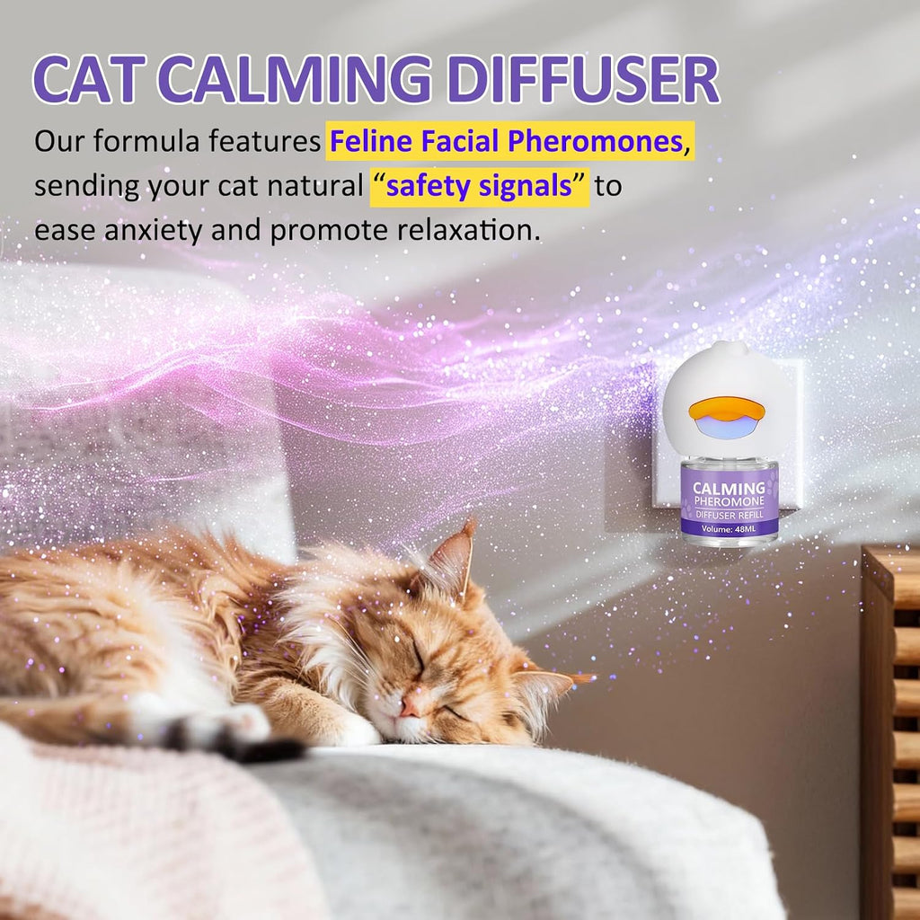 Cat anxiety relief pheromone liquid refill bottle being screwed into the white plug-in unit.