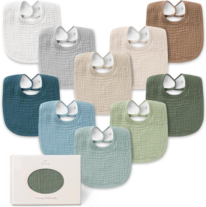 Konssy 10 pack muslin baby bibs front view