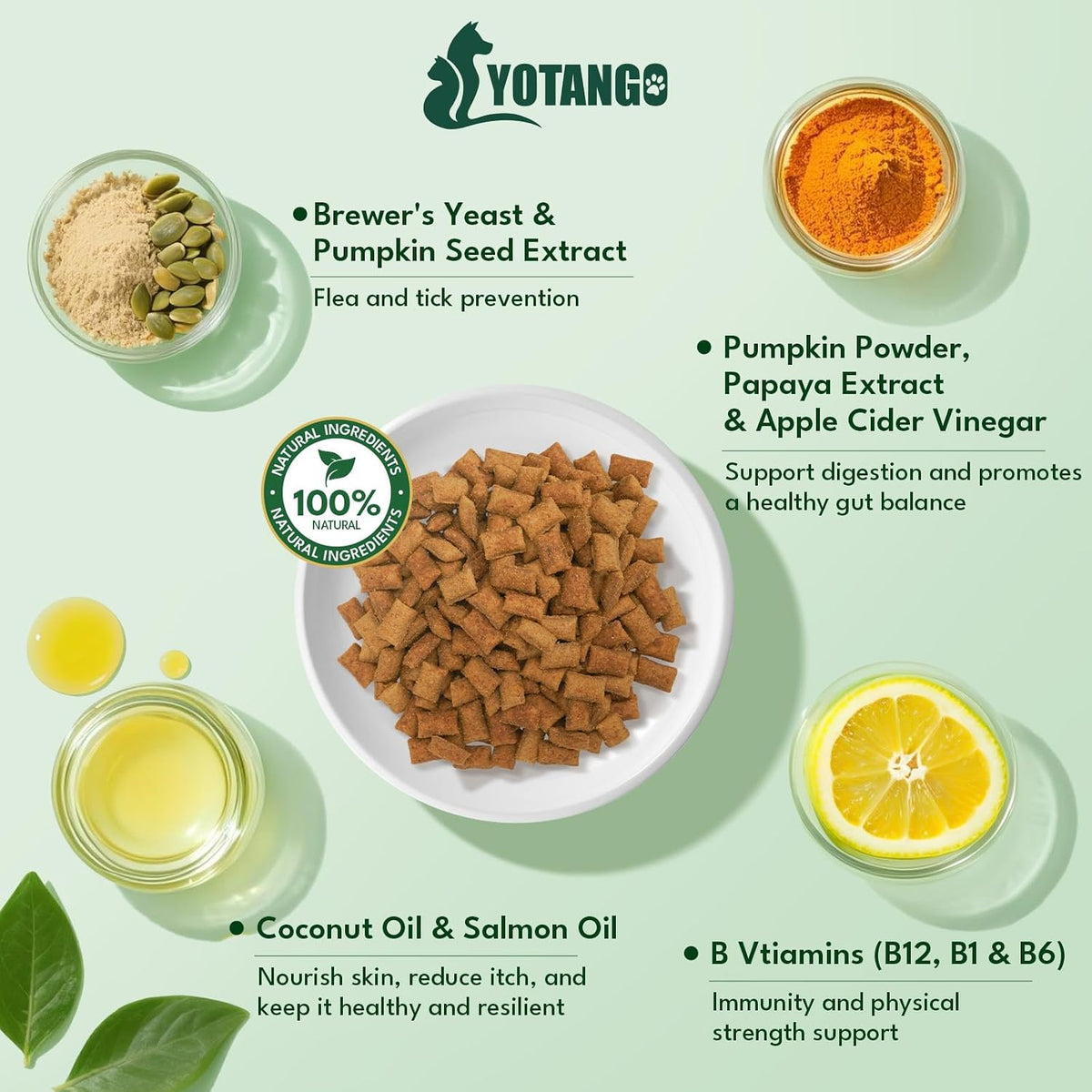 Yotango USA imported natural pet wellness formula ingredient label closeup