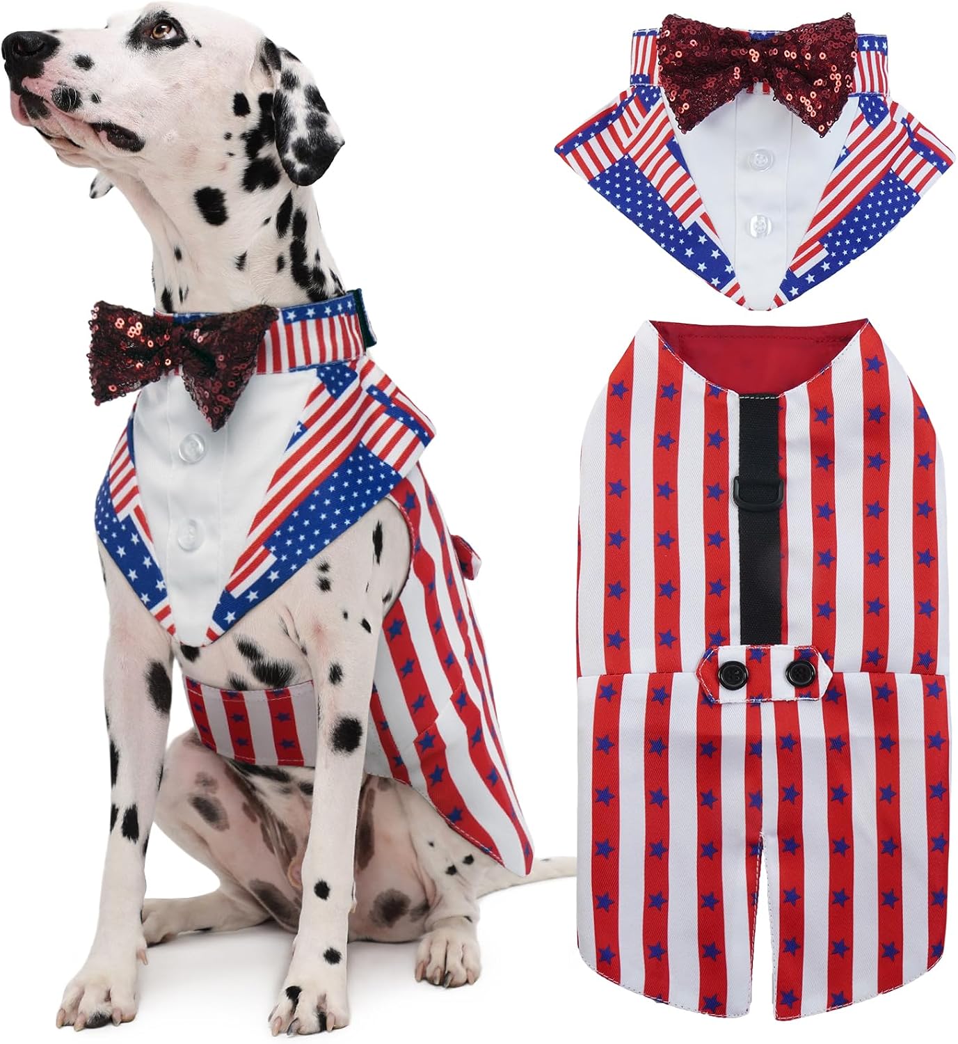 Kuoser Independence Day Dog Tuxedo front view premium imported pet costume