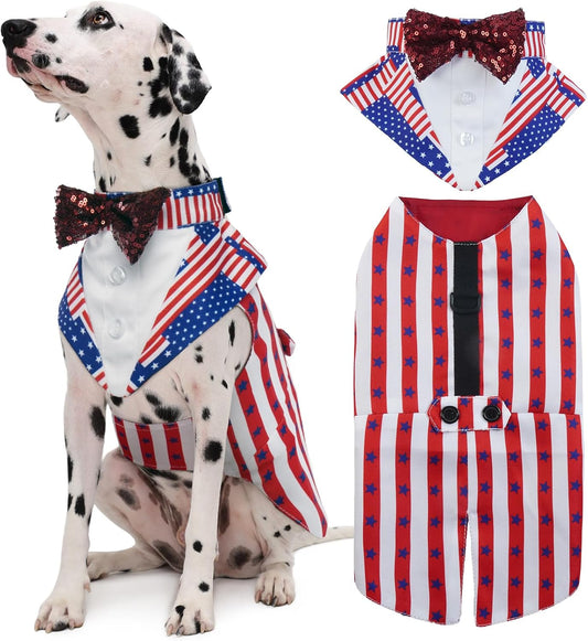 Kuoser Independence Day Dog Tuxedo front view premium imported pet costume