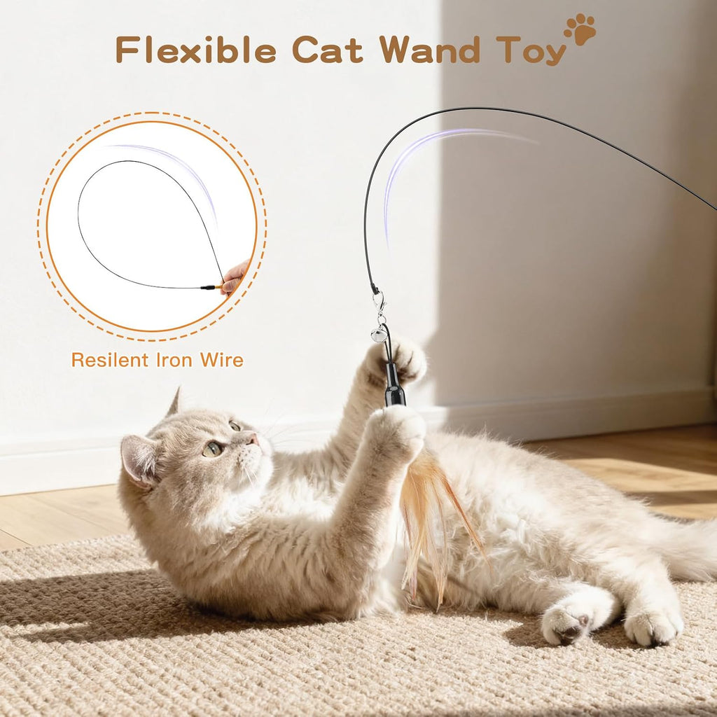 Pawaboo interactive cat wand with brown feather and bell