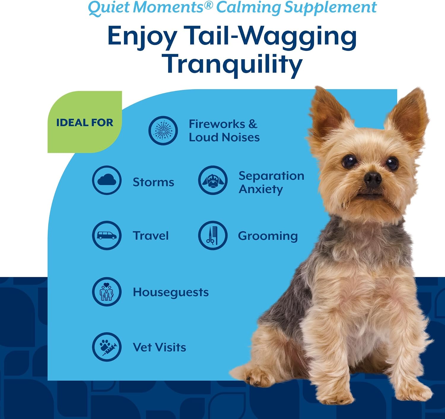 Close up of NaturVet Quiet Moments stress relief chewable treats for dogs
