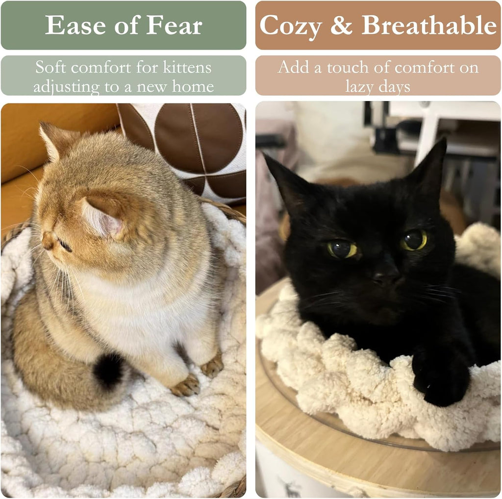 Urnat premium handmade cat kneading blanket placed on a sofa