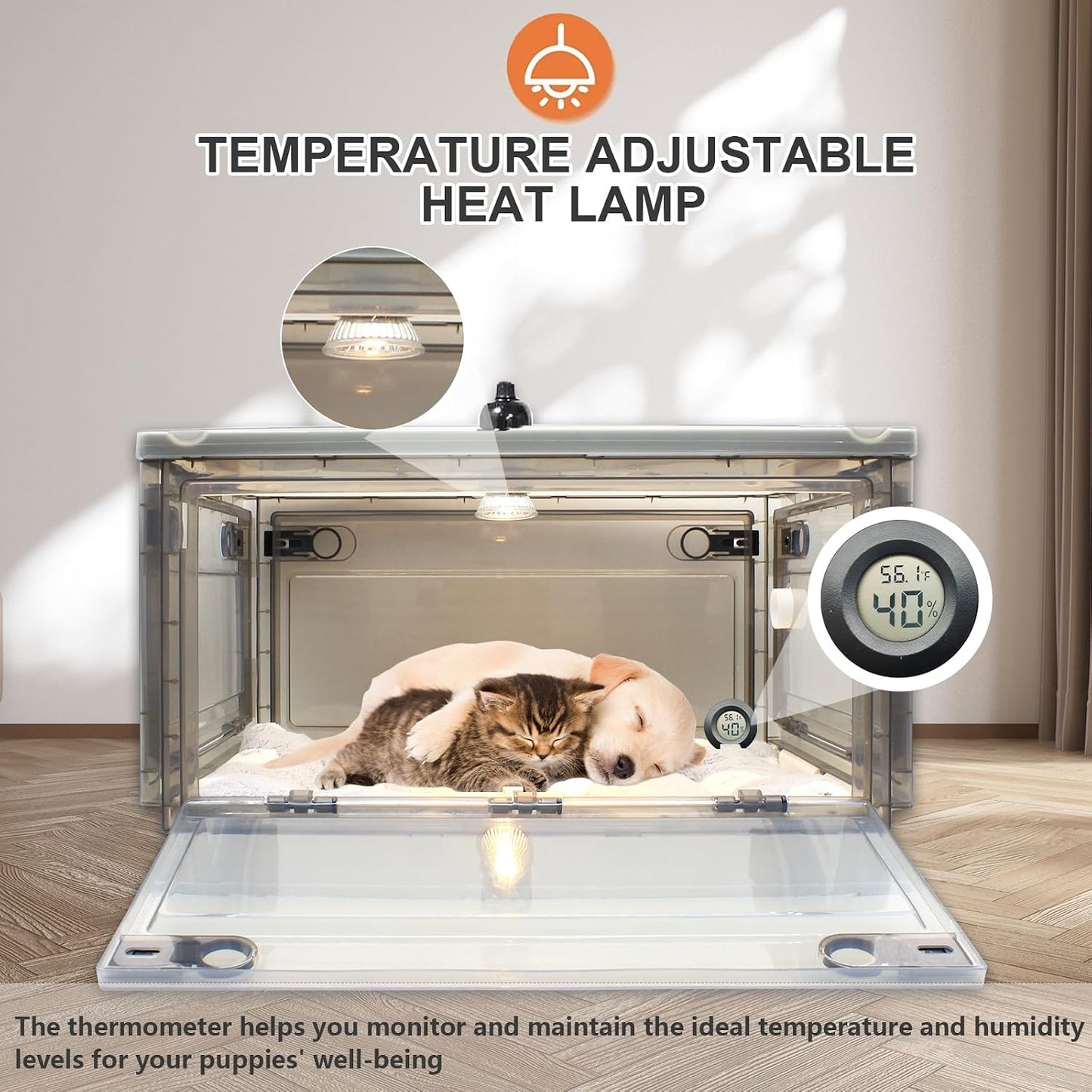 GIFANK pet incubator with heating lamp and internal temperature detection sensor