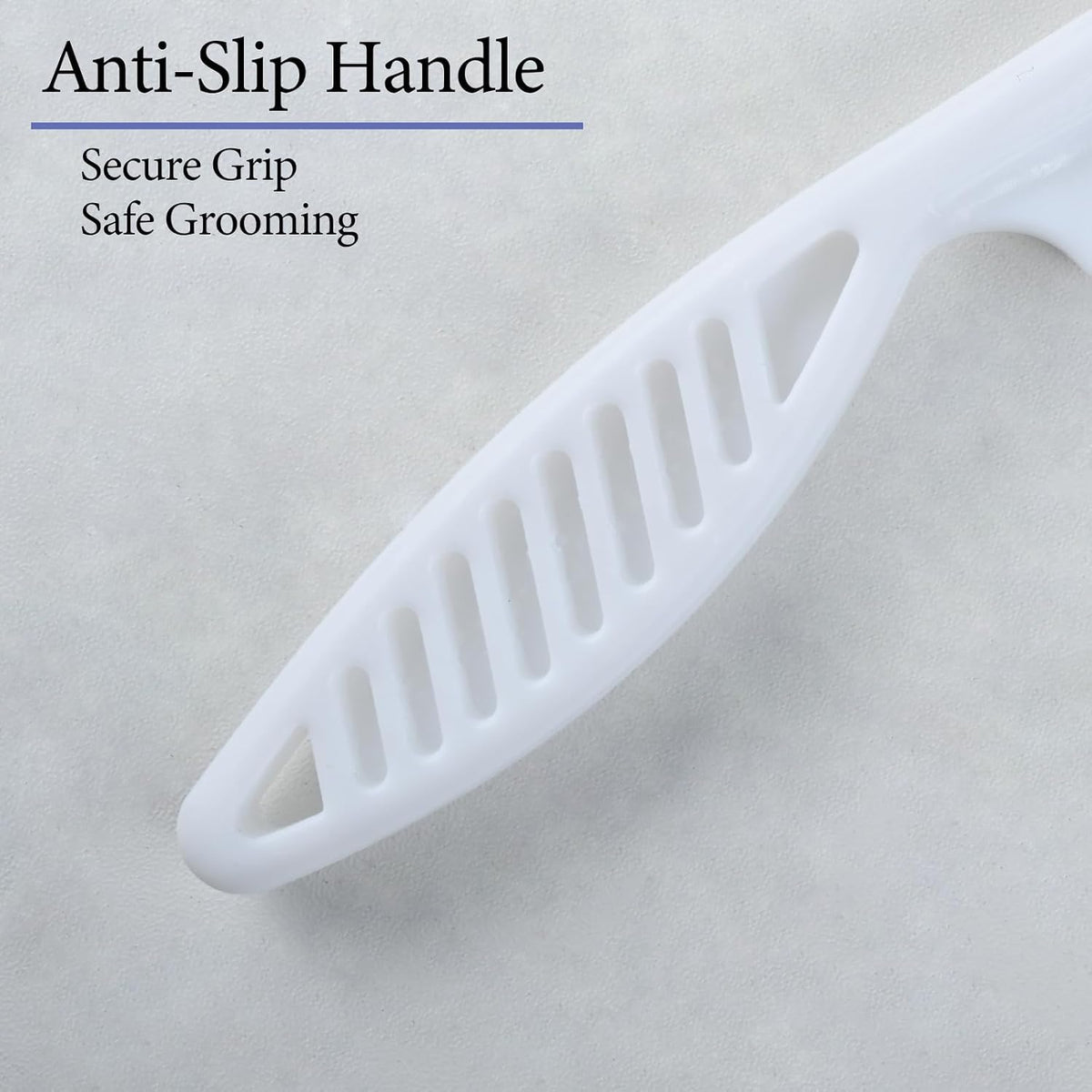 Ergonomic plastic handle of Furever Friends pet comb