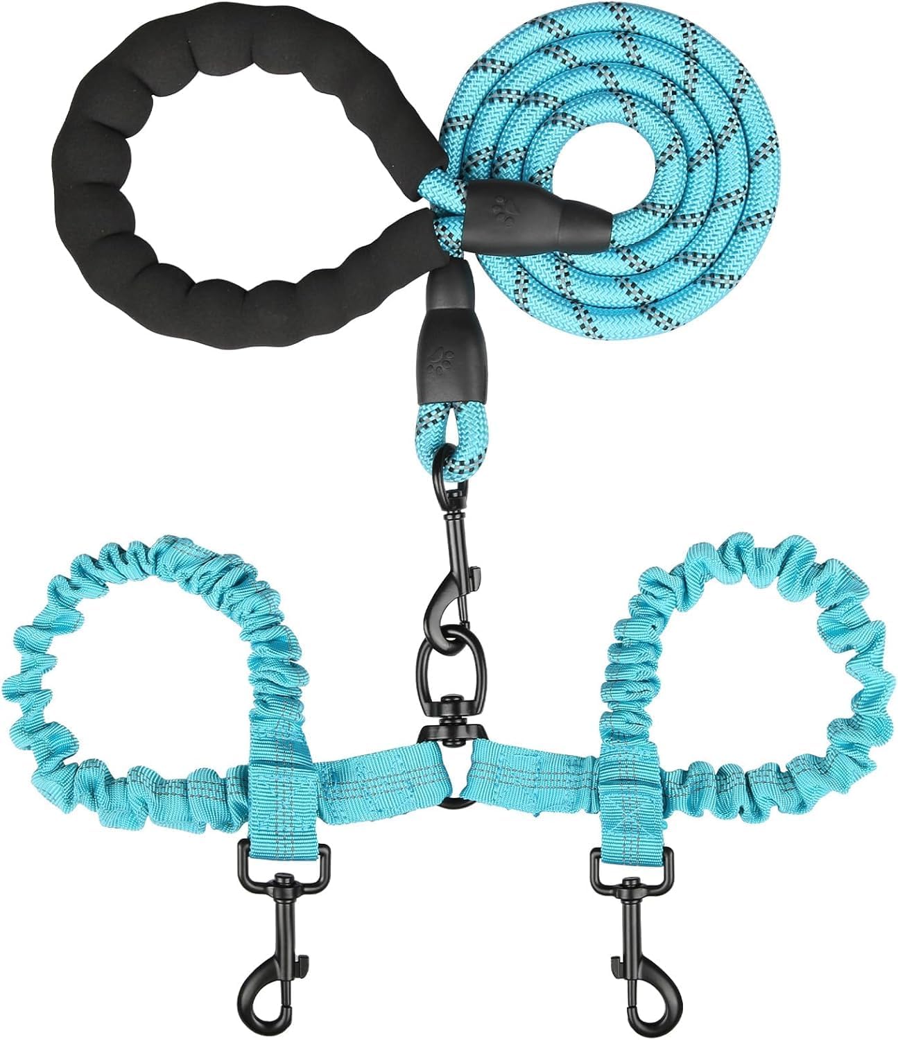 MingXpets Double Dog Leash, Dual Dog Leash, 360 degrees Swivel Tangle Free Bungee Walking Training for Large Medium Dogs, Shock Absorbing Bungee Reflective for Two Dogs, 18~120 lbs, Black - Image 10
