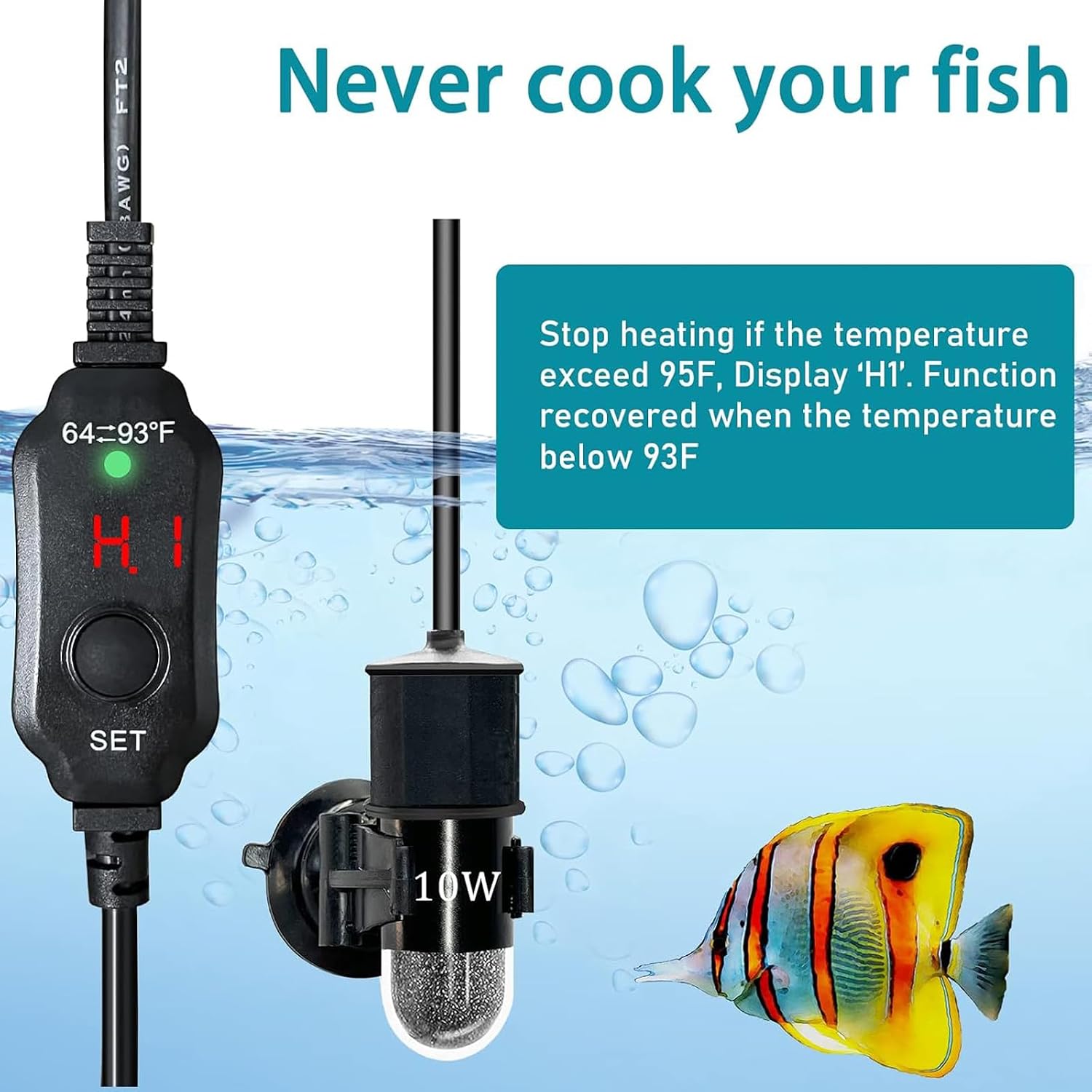 Side view of Auomii submersible aquarium heating element